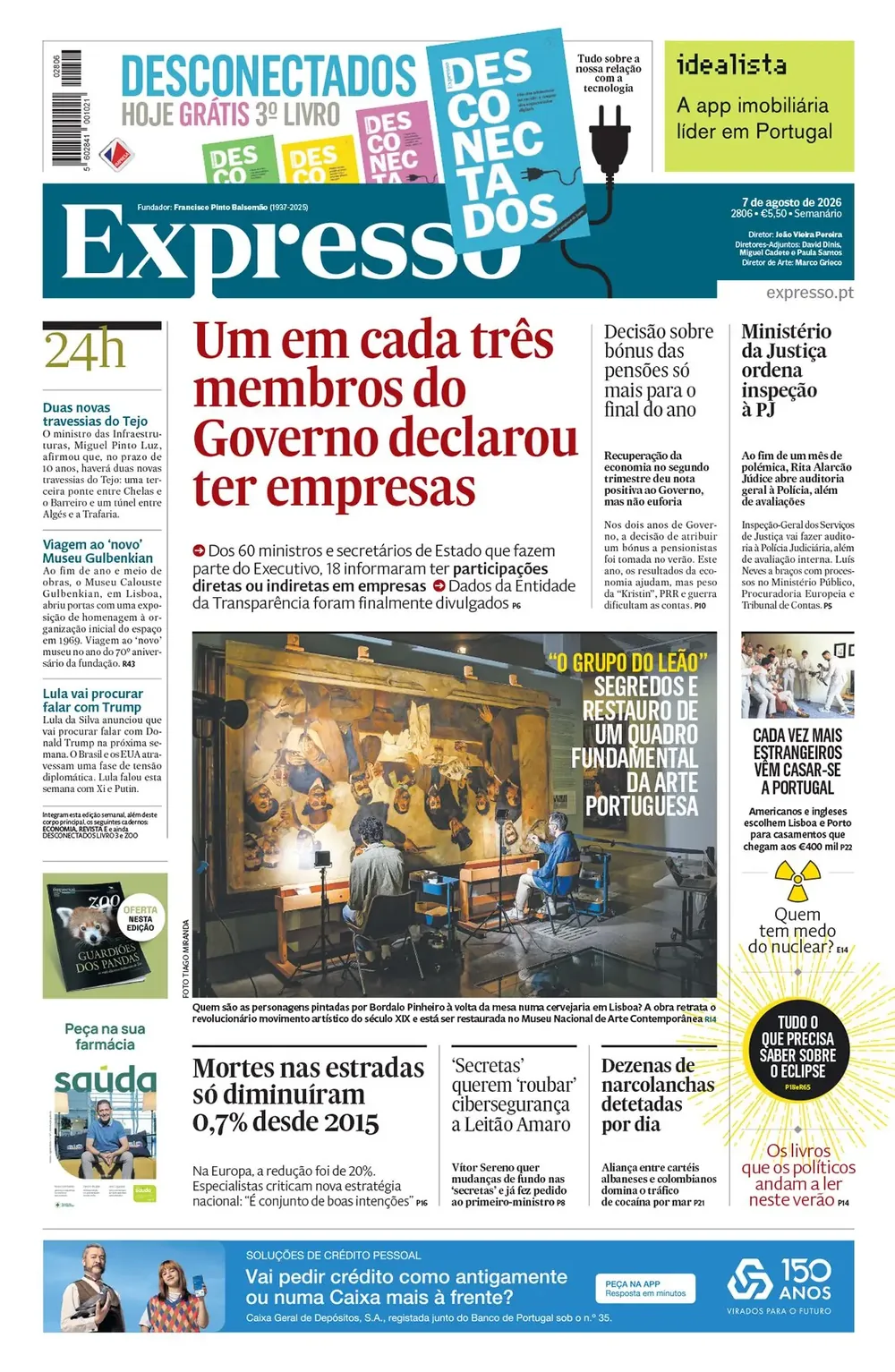 Capa do Expresso de quinta-feira, 13 de agosto de 2026