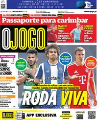 Capa do O Jogo de quinta-feira, 13 de agosto de 2026