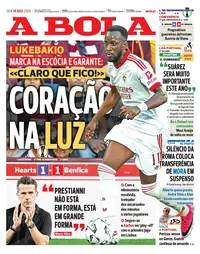 Capa do A Bola de sexta-feira, 14 de agosto de 2026