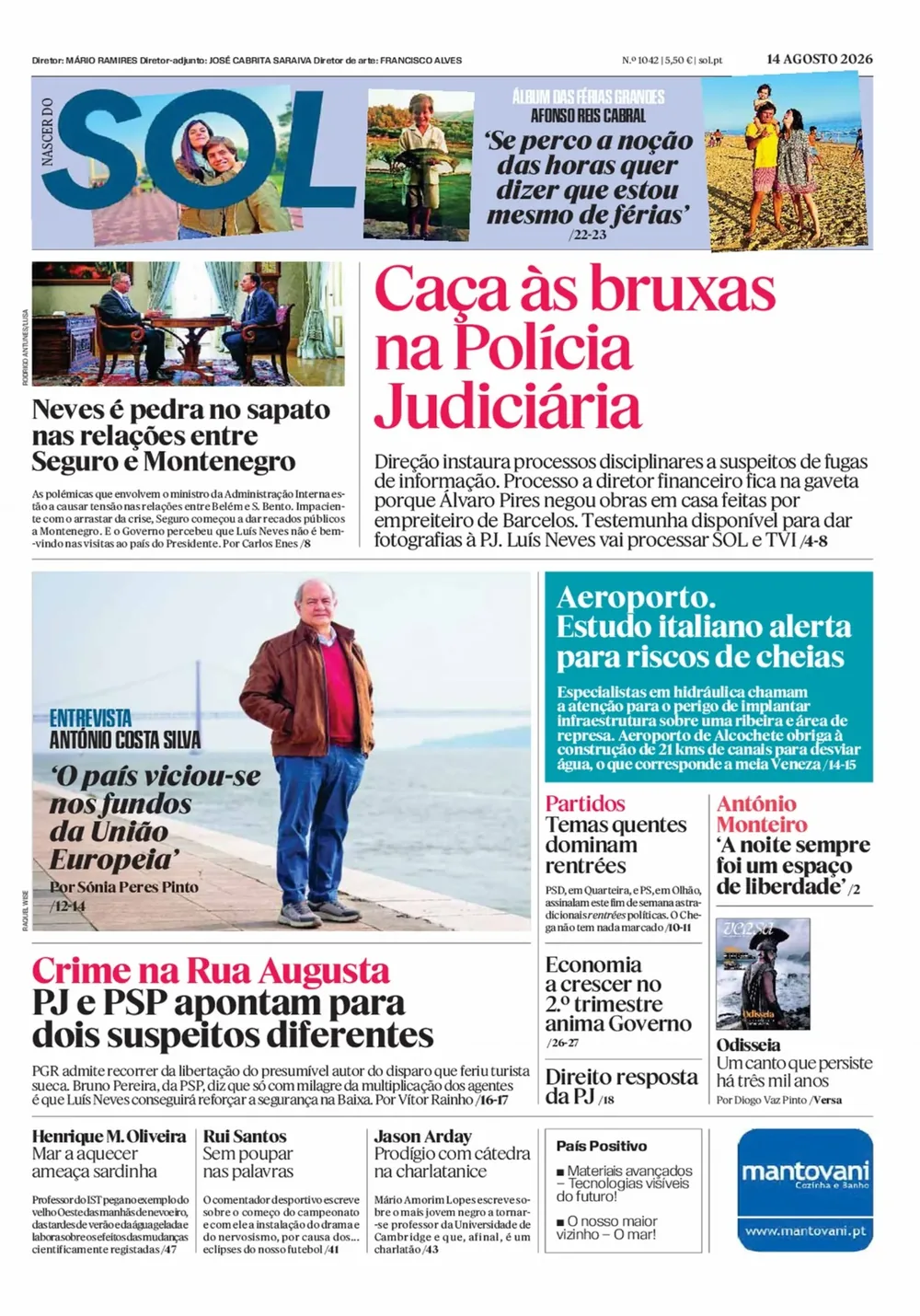Capa do Nascer do SOL de sexta-feira, 14 de agosto de 2026