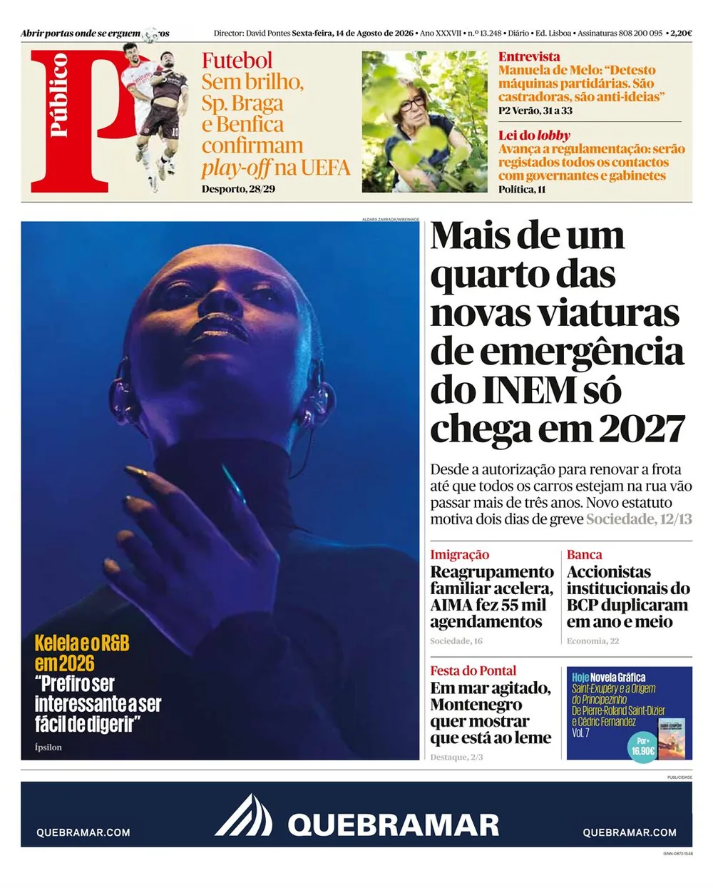 Capa do Público de sexta-feira, 14 de agosto de 2026