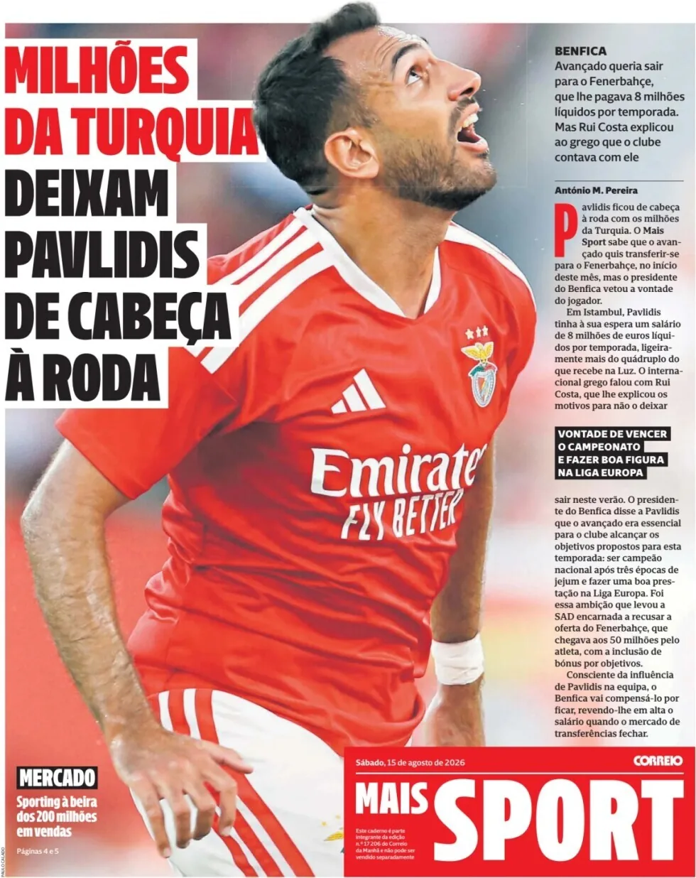 Capa do CM Mais Sport de sábado, 15 de agosto de 2026