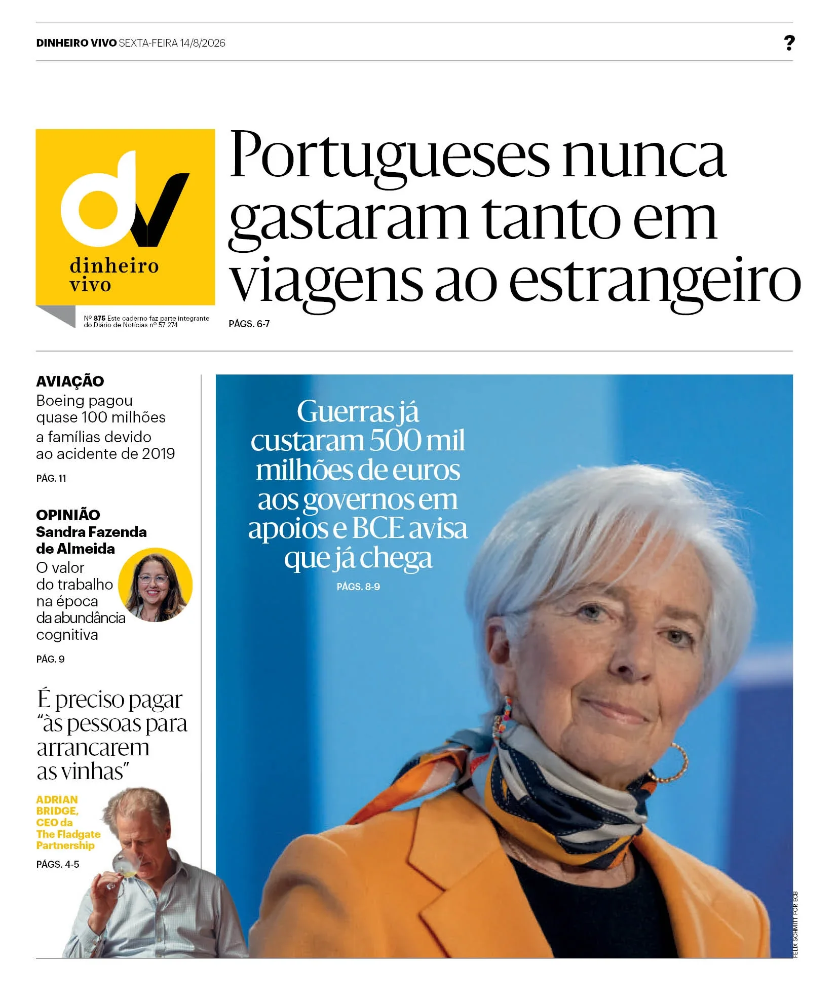 Capa do Dinheiro Vivo de sábado, 15 de agosto de 2026