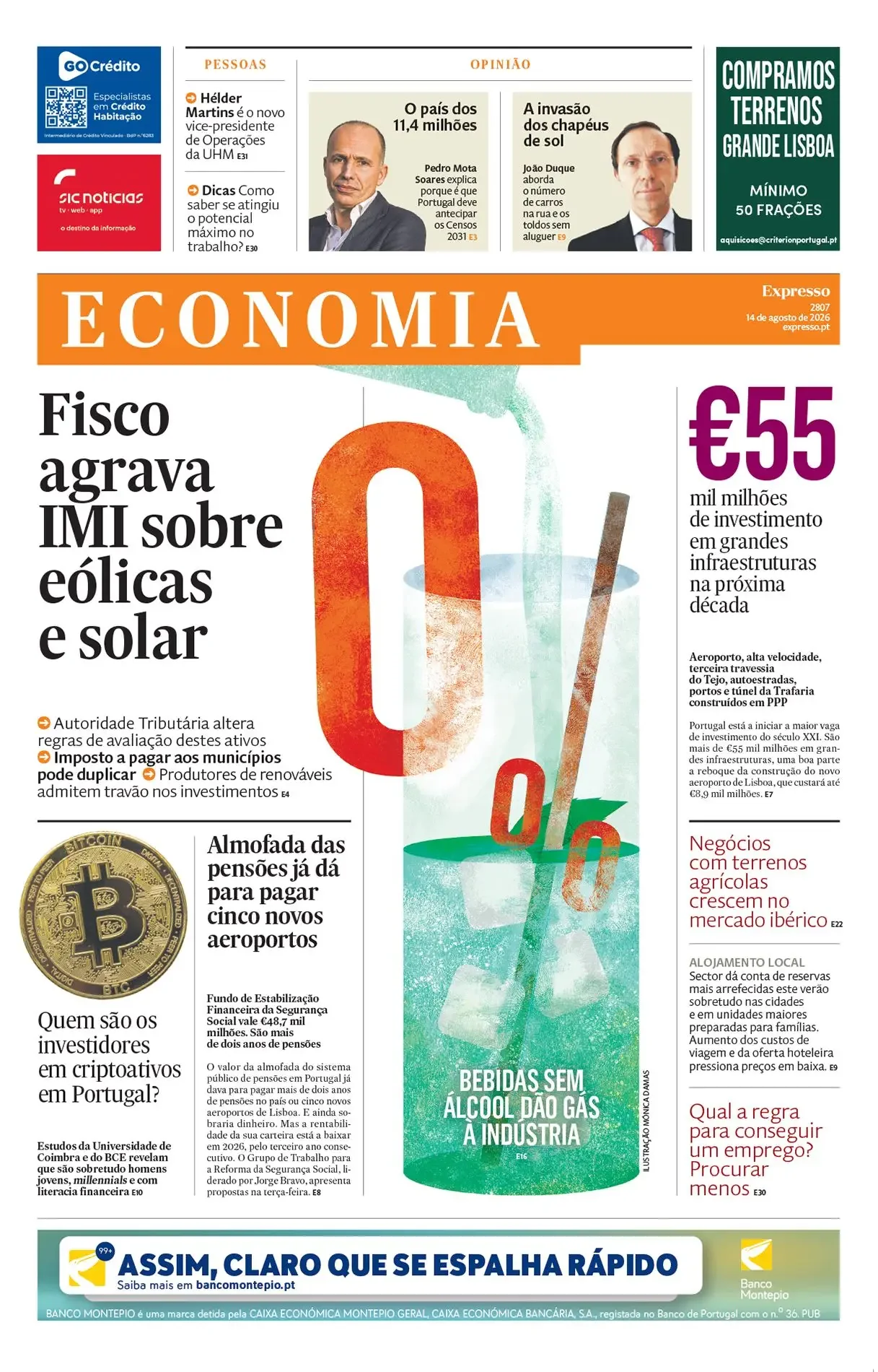 Capa do Expresso Economia de sábado, 15 de agosto de 2026