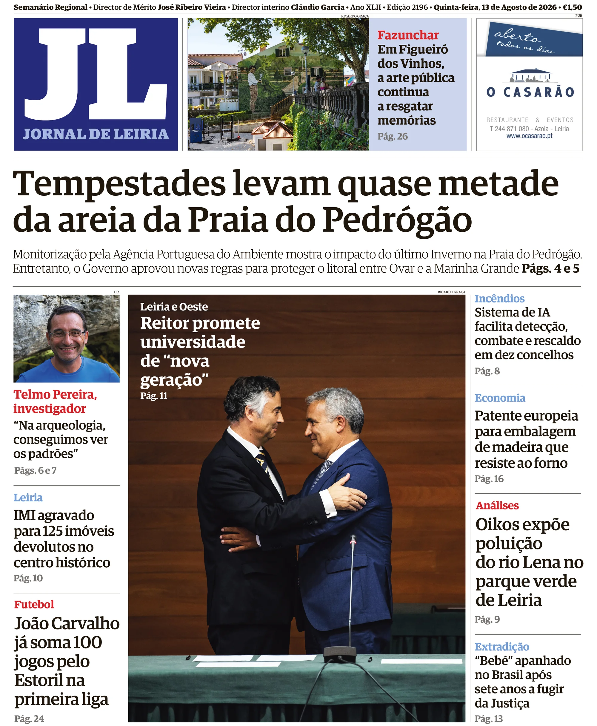 Capa do Jornal de Leiria de sábado, 15 de agosto de 2026