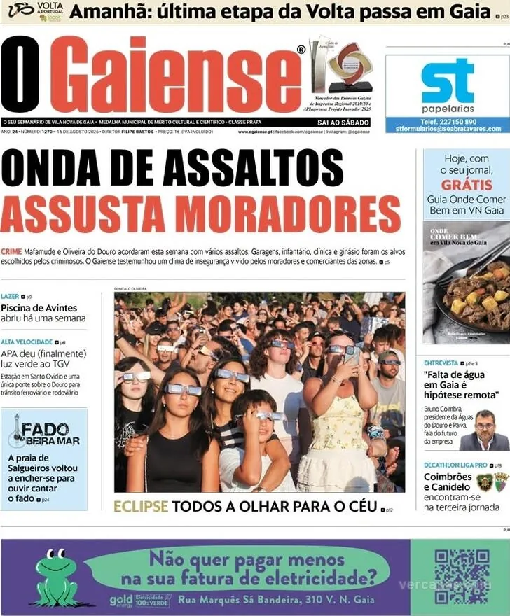 Capa do O Gaiense de sábado, 15 de agosto de 2026
