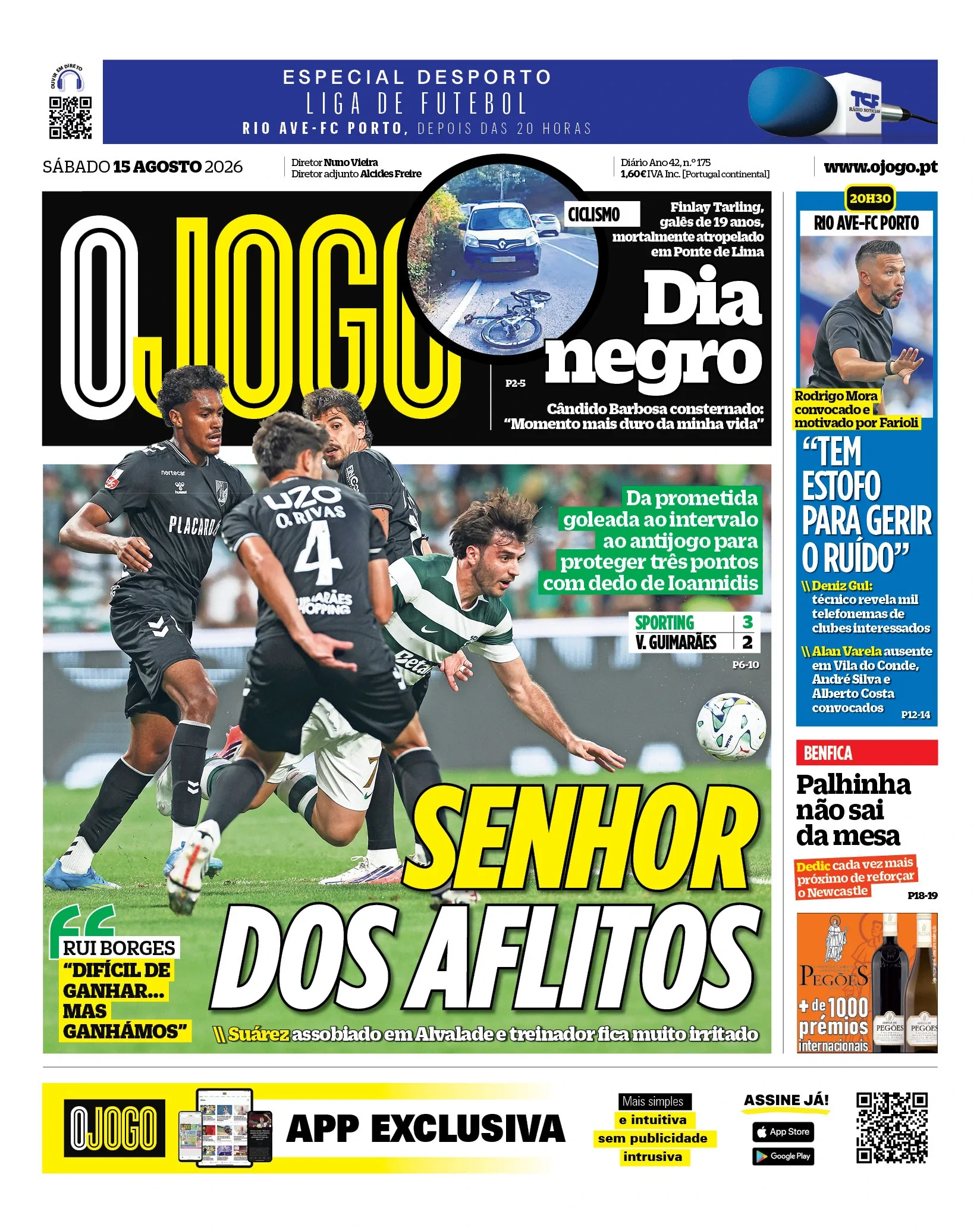 Capa do O Jogo de sábado, 15 de agosto de 2026