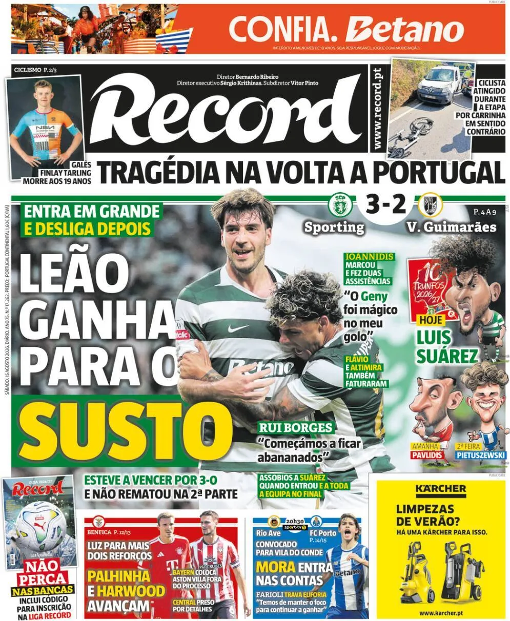 Capa do Record de sábado, 15 de agosto de 2026