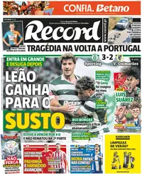Capa do Record de sábado, 15 de agosto de 2026