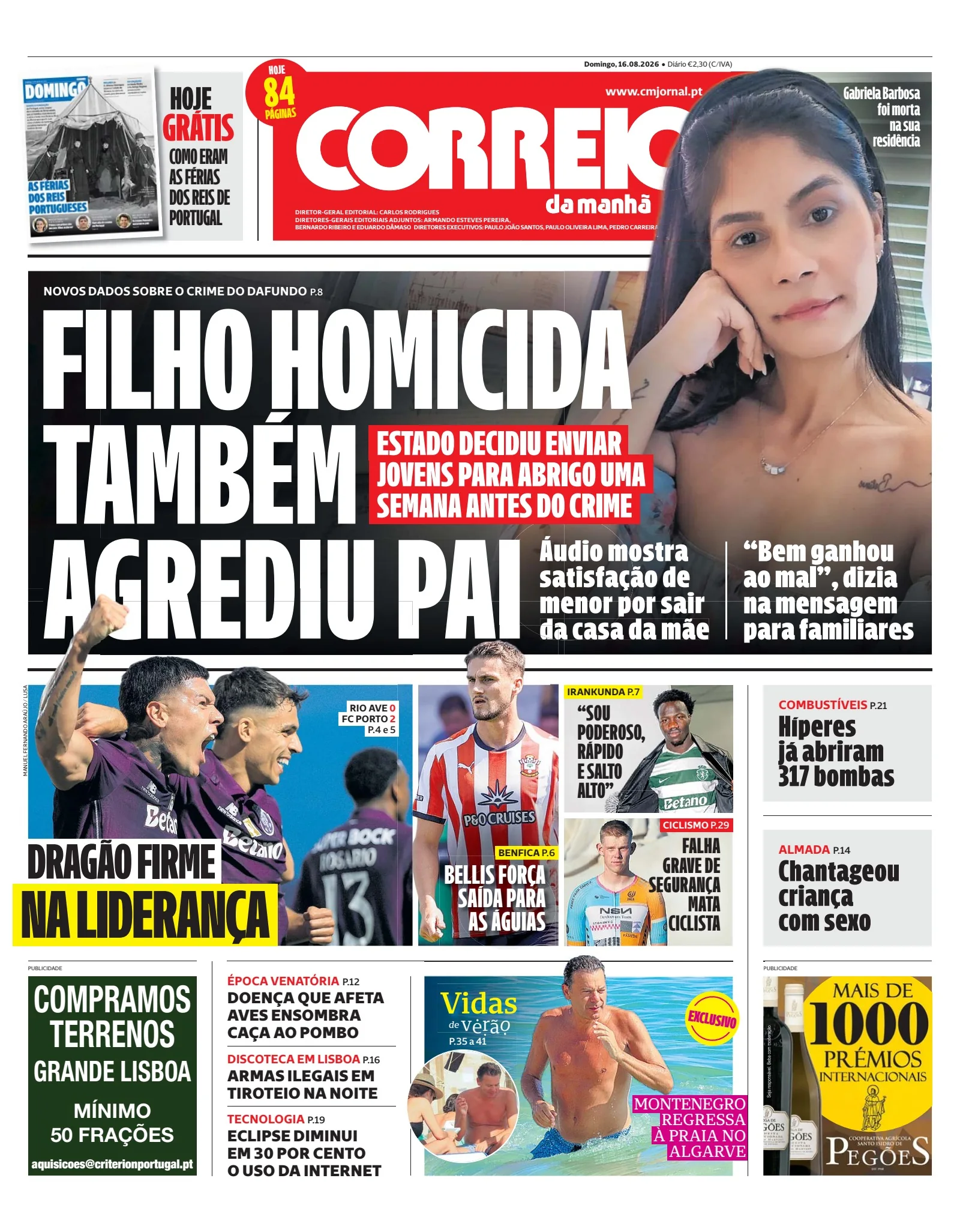 Capa do Correio da Manhã de domingo, 16 de agosto de 2026