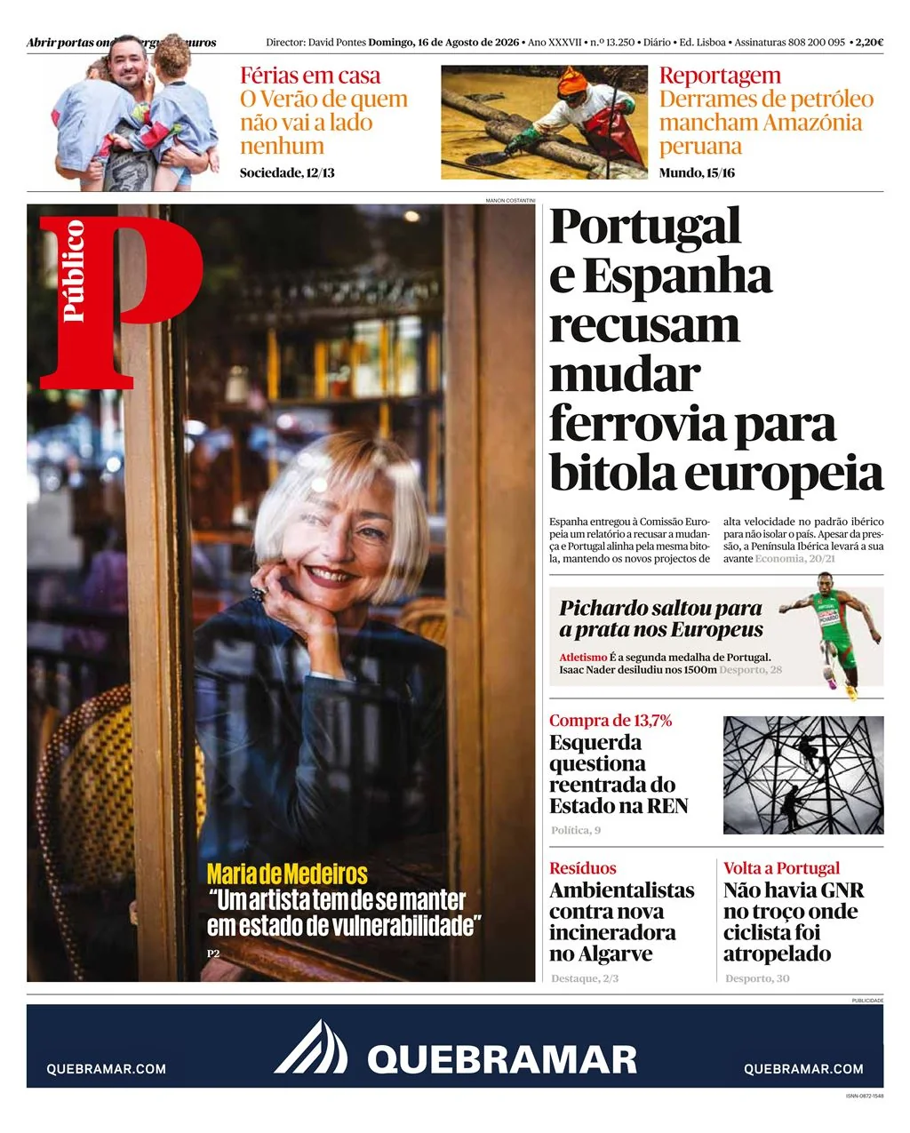 Capa do Público de domingo, 16 de agosto de 2026