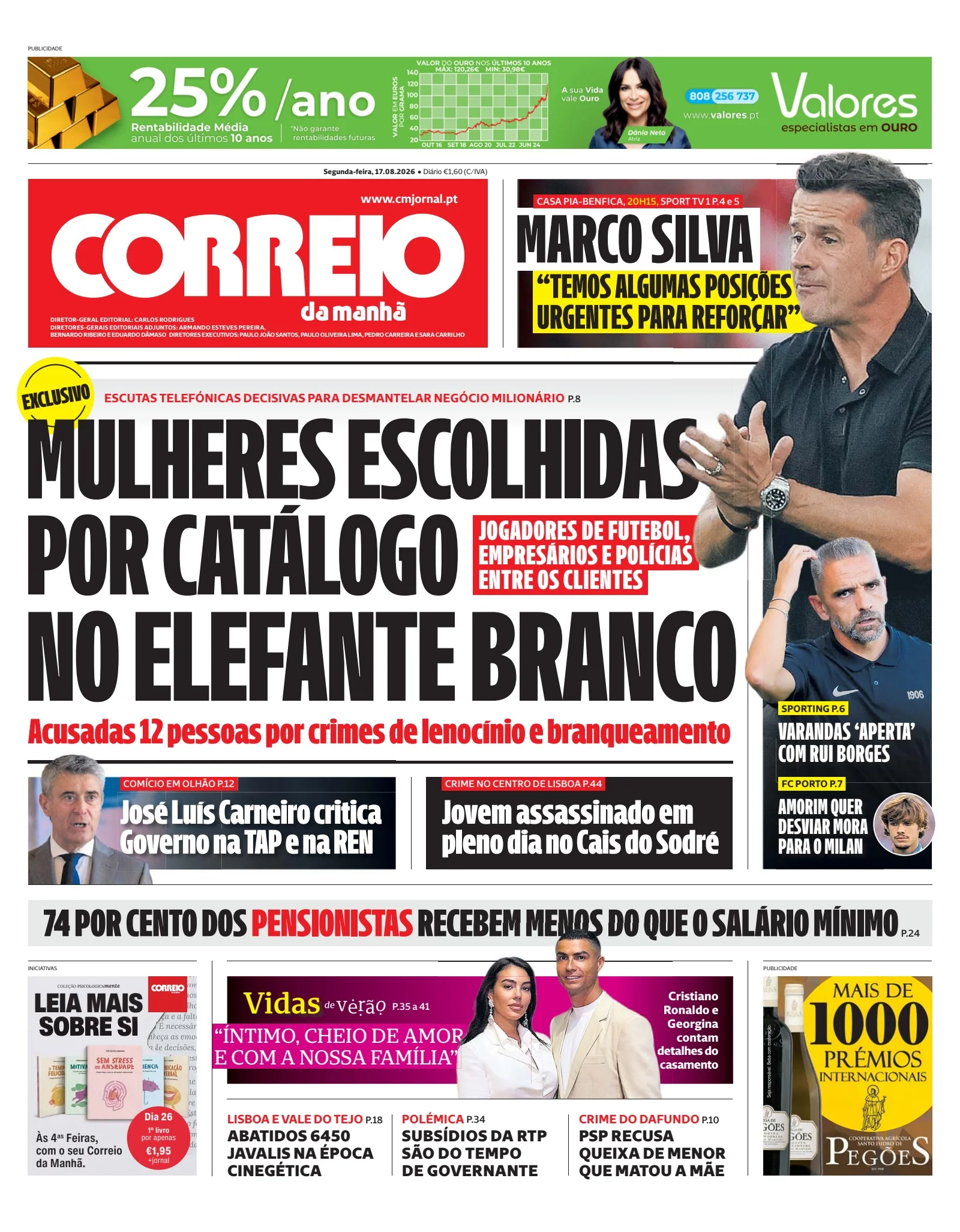 Capa do Correio da Manhã de segunda-feira, 17 de agosto de 2026