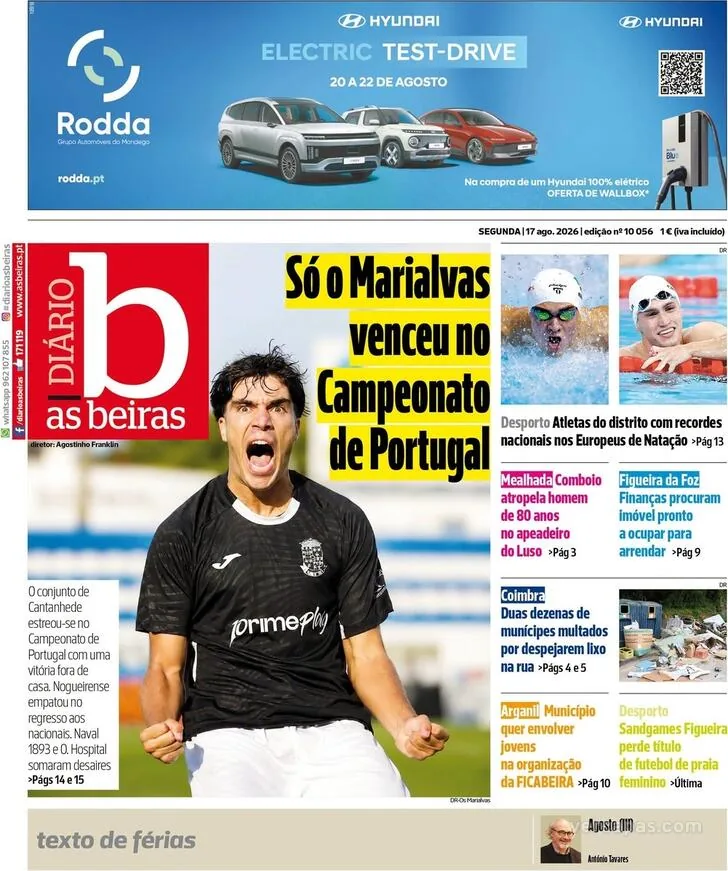 Capa do Diário As Beiras de segunda-feira, 17 de agosto de 2026