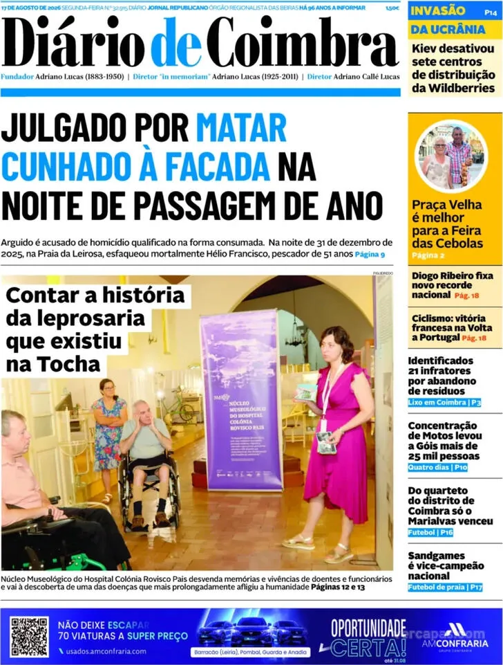 Capa do Diário de Coimbra de segunda-feira, 17 de agosto de 2026