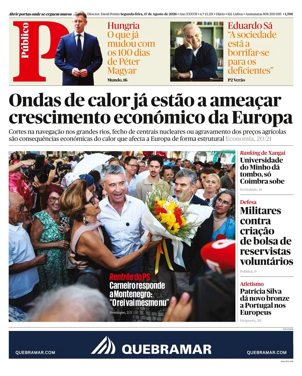 Capa do Público de segunda-feira, 17 de agosto de 2026