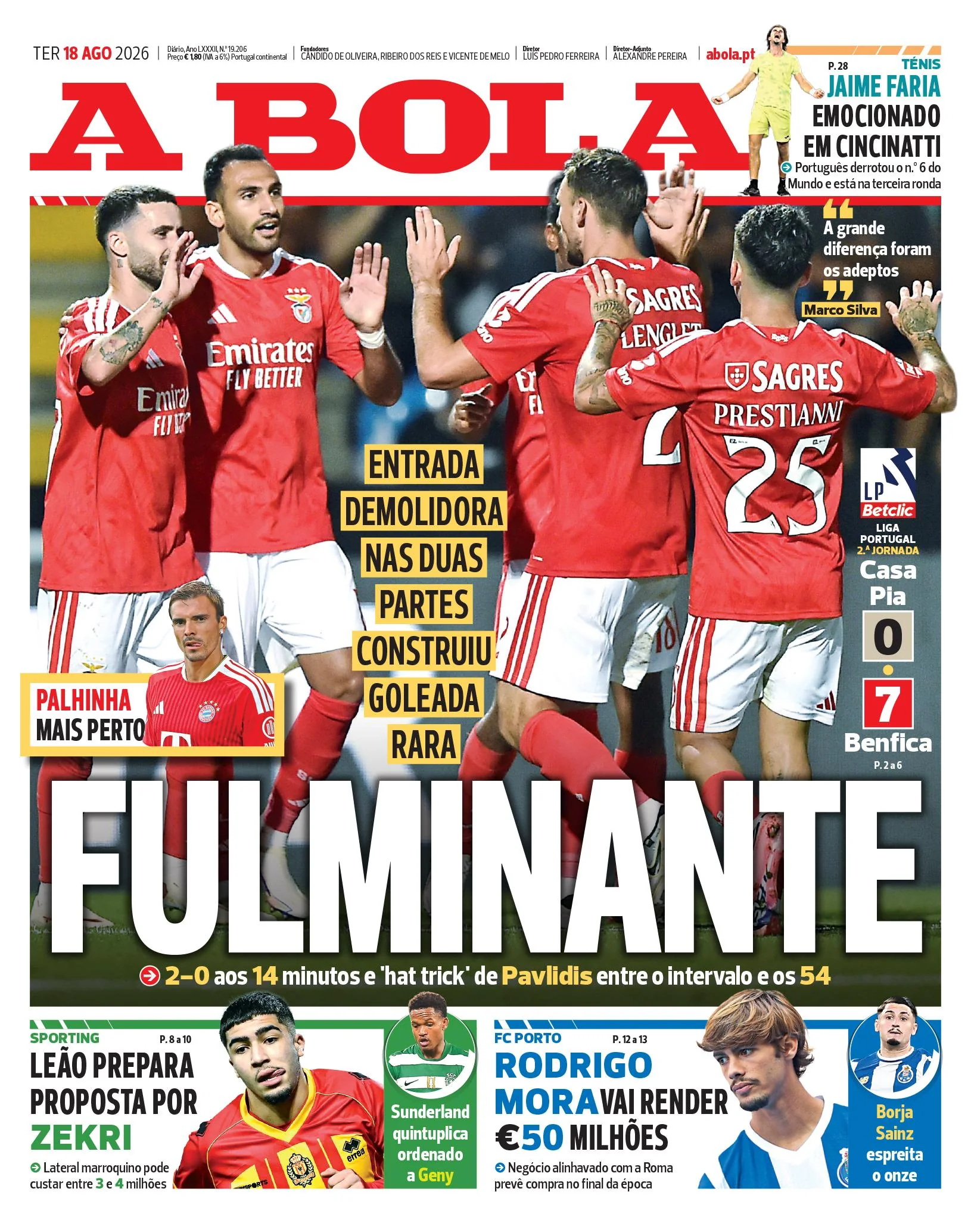 Capa do A Bola de terça-feira, 18 de agosto de 2026