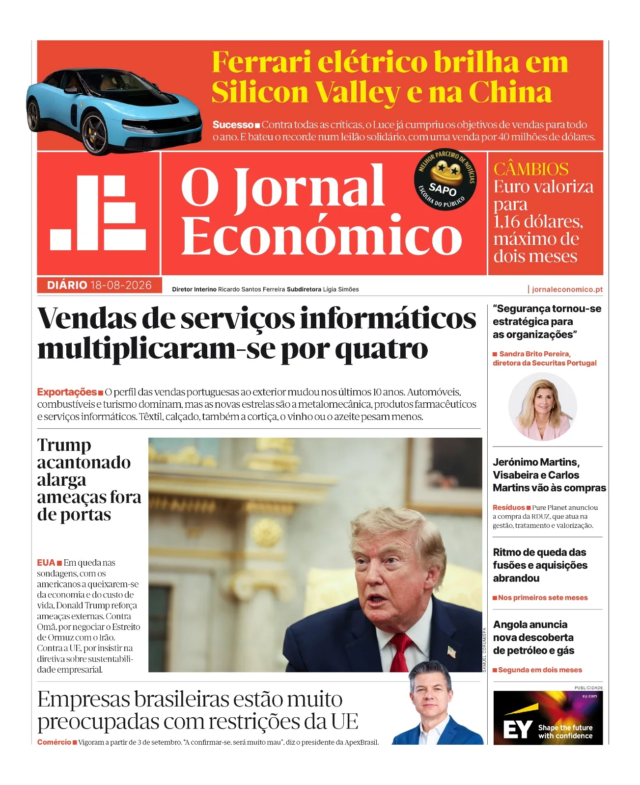 Capa do Jornal Económico de terça-feira, 18 de agosto de 2026