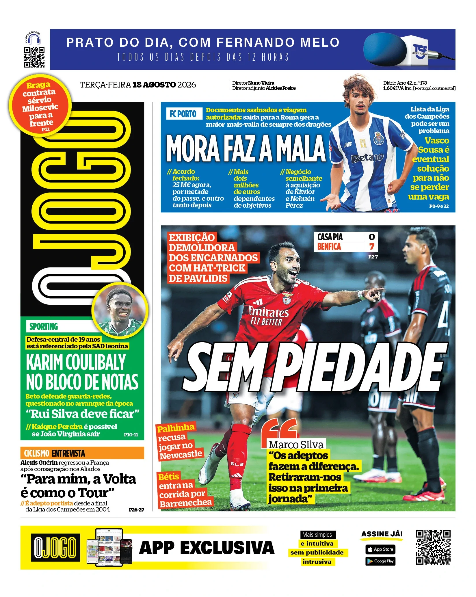 Capa do O Jogo de terça-feira, 18 de agosto de 2026