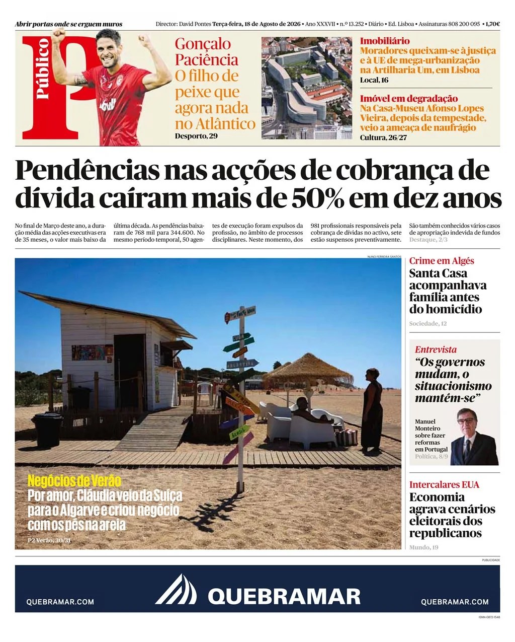 Capa do Público de terça-feira, 18 de agosto de 2026