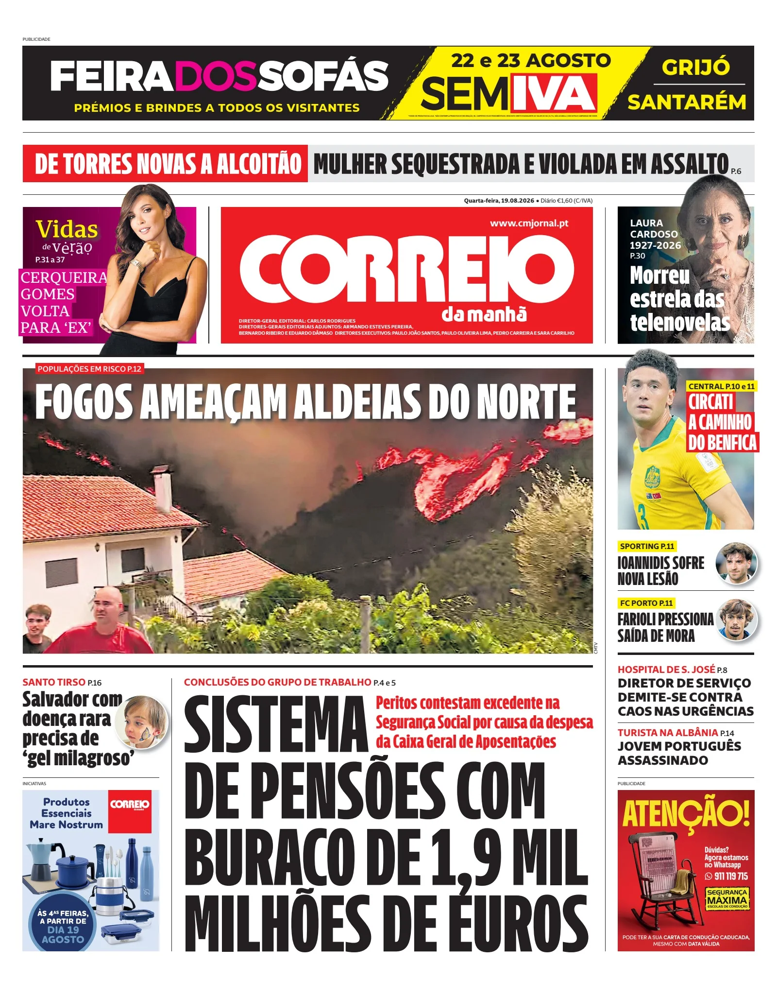 Capa do Correio da Manhã de quarta-feira, 19 de agosto de 2026