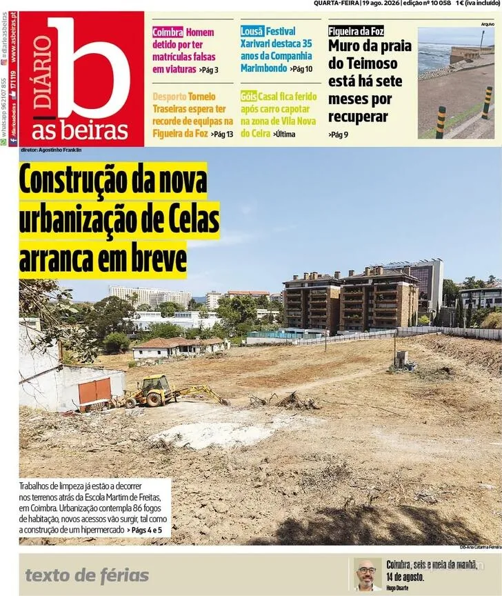 Capa do Diário As Beiras de quarta-feira, 19 de agosto de 2026