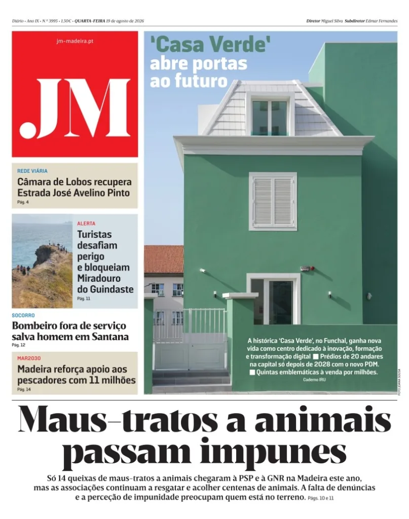 Capa do Jornal da Madeira de quarta-feira, 19 de agosto de 2026