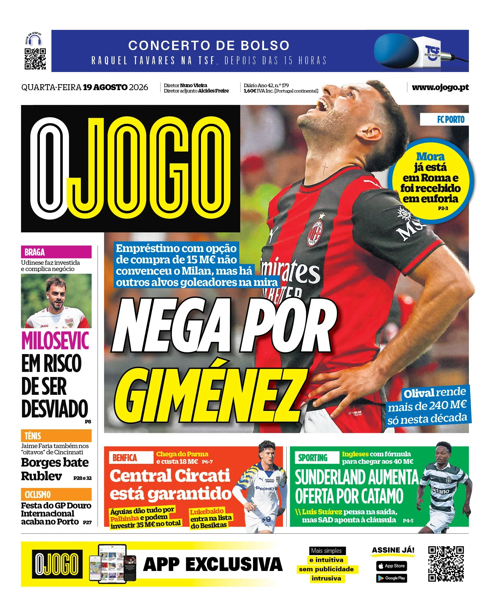 Capa do O Jogo de quarta-feira, 19 de agosto de 2026