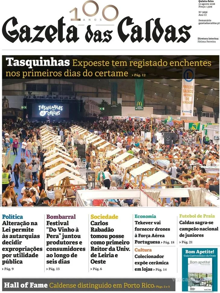 Capa do Gazeta das Caldas de quinta-feira, 20 de agosto de 2026