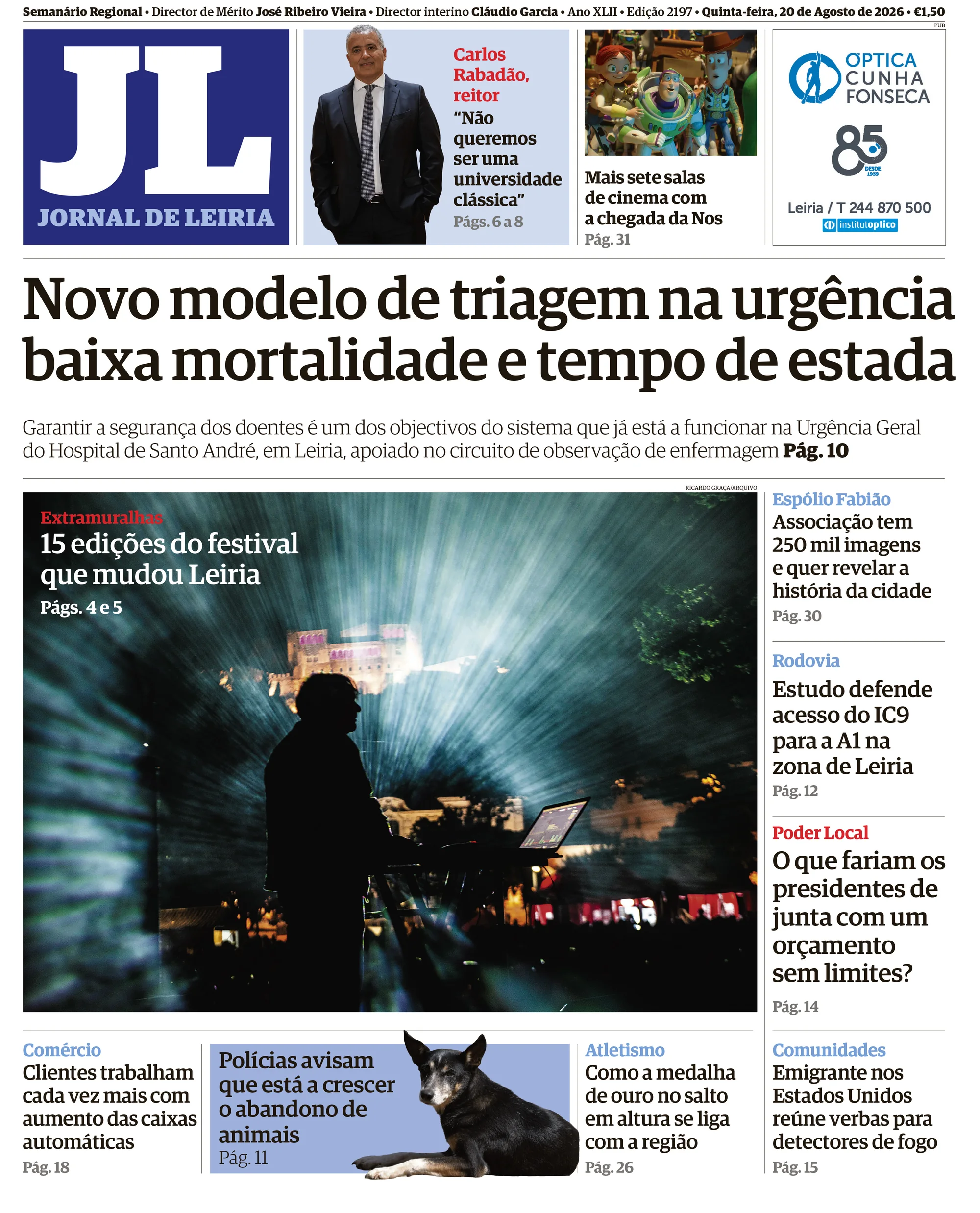 Capa do Jornal de Leiria de quinta-feira, 20 de agosto de 2026