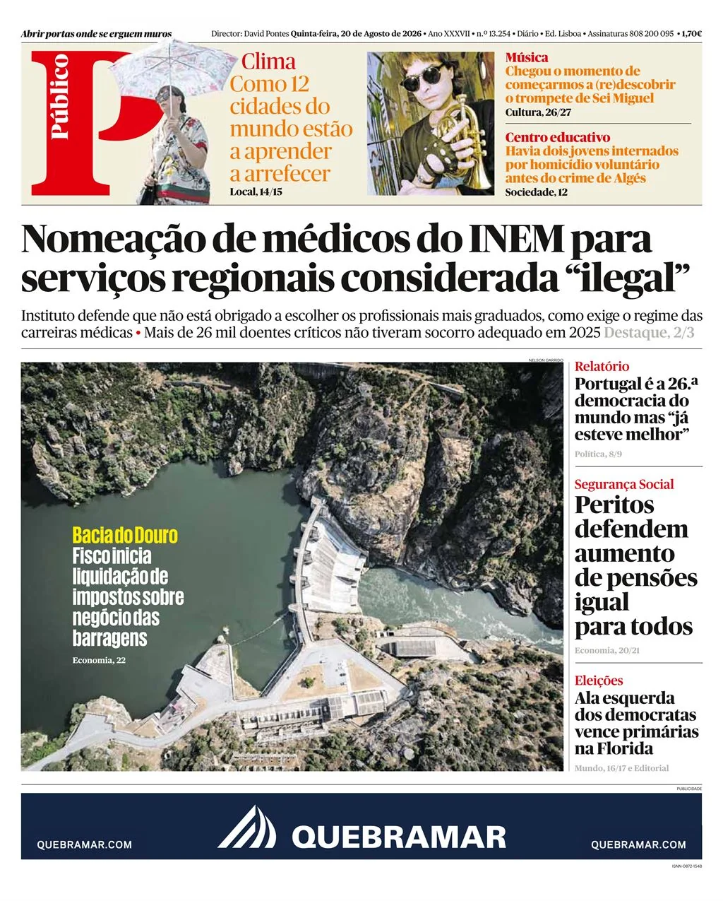 Capa do Público de quinta-feira, 20 de agosto de 2026