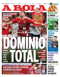 Capa do A Bola de sexta-feira, 21 de agosto de 2026