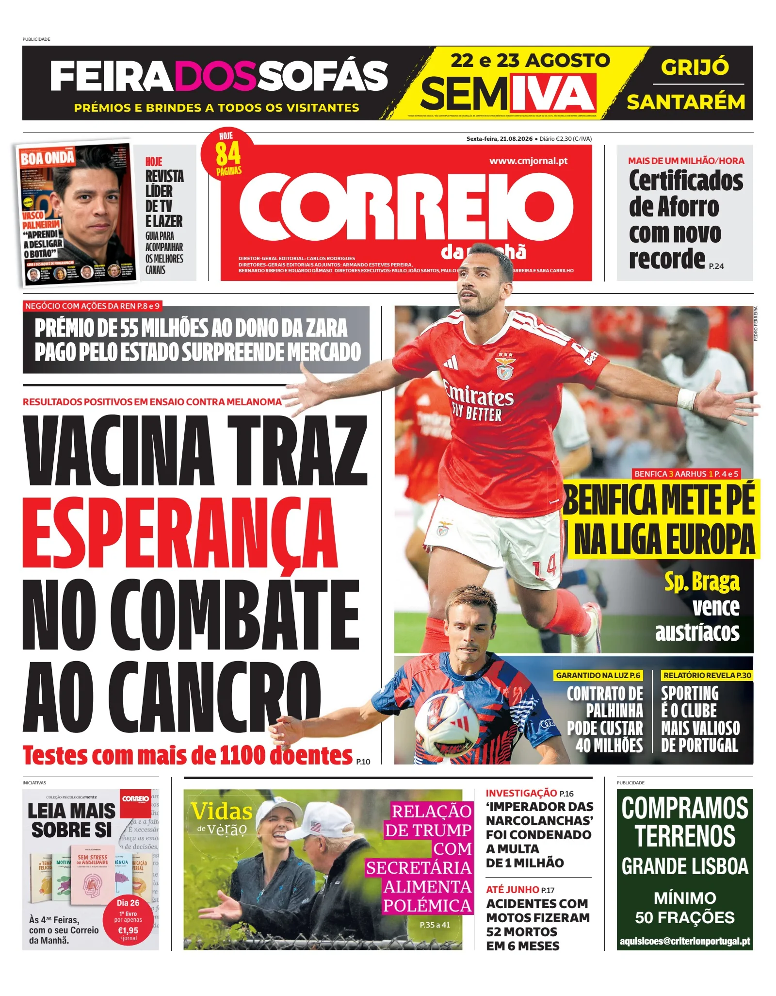 Capa do Correio da Manhã de sexta-feira, 21 de agosto de 2026