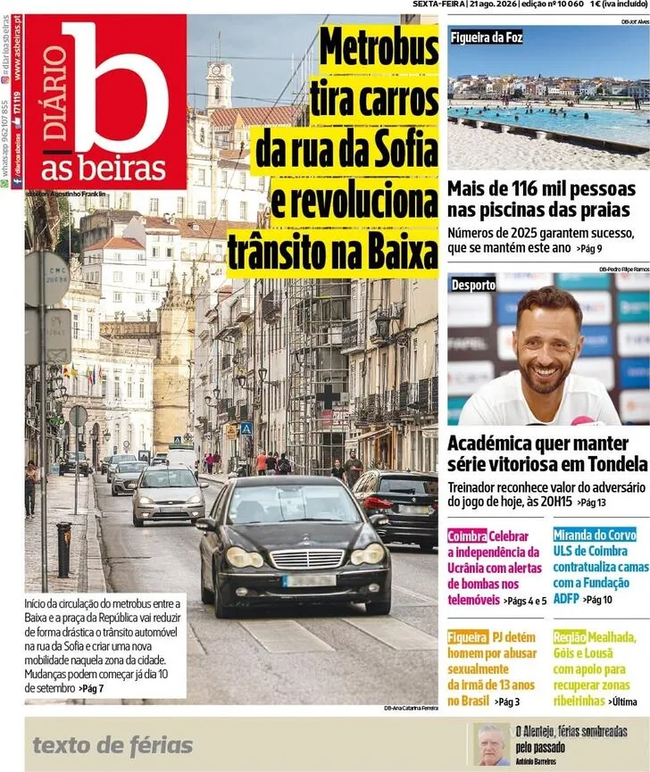 Capa do Diário As Beiras de sexta-feira, 21 de agosto de 2026