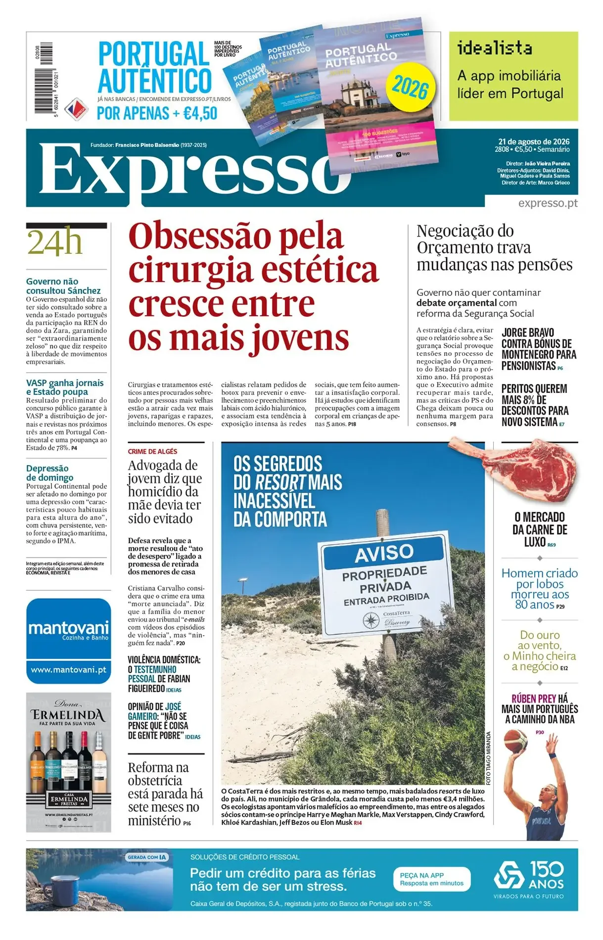 Capa do Expresso de sexta-feira, 21 de agosto de 2026