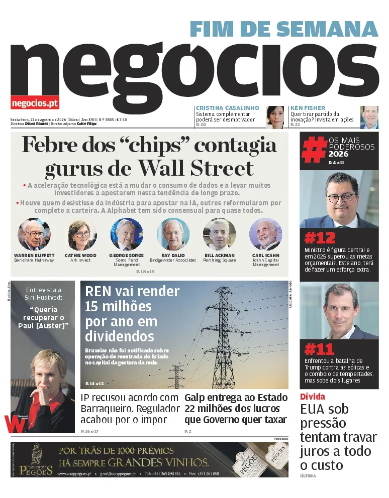 Capa do Jornal de Negócios de sexta-feira, 21 de agosto de 2026
