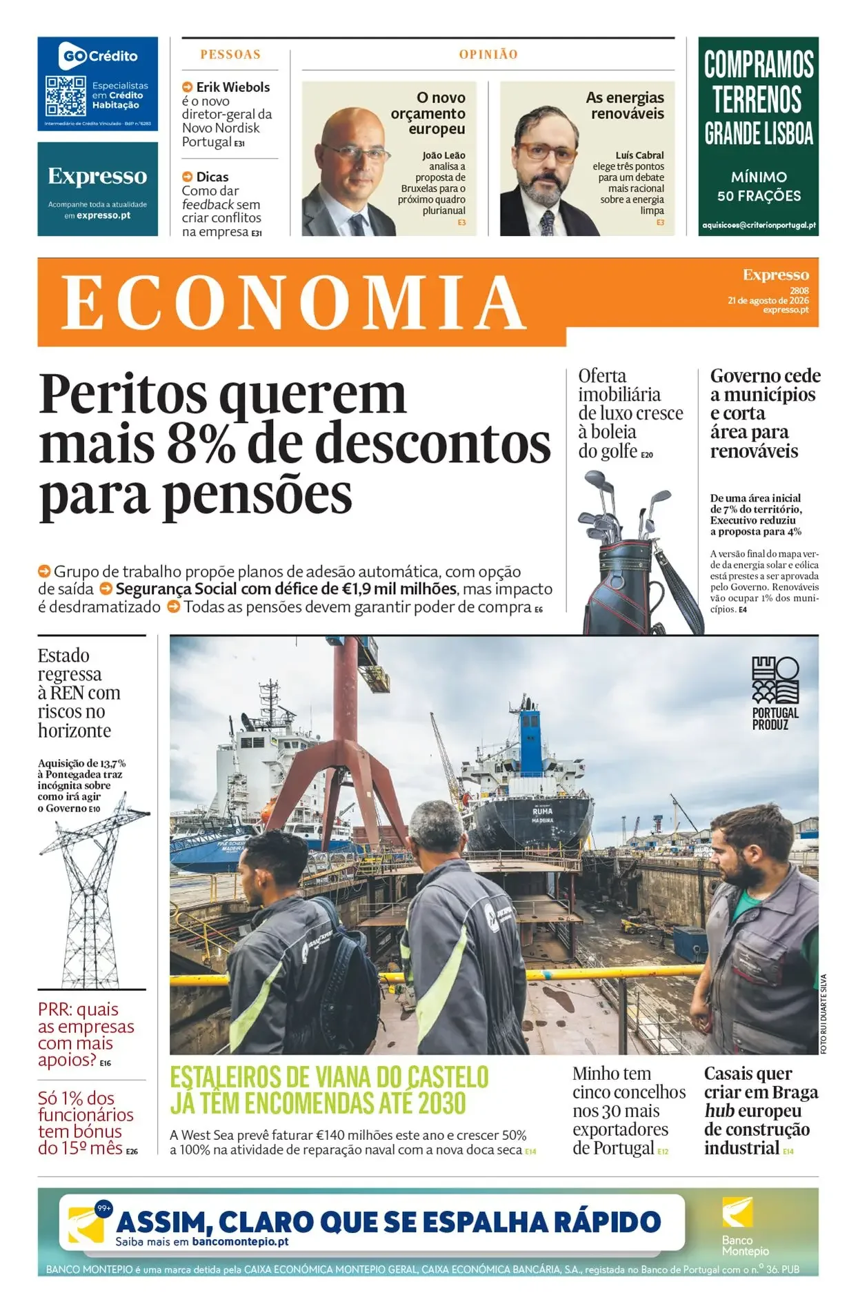 Capa do Expresso Economia de sábado, 22 de agosto de 2026