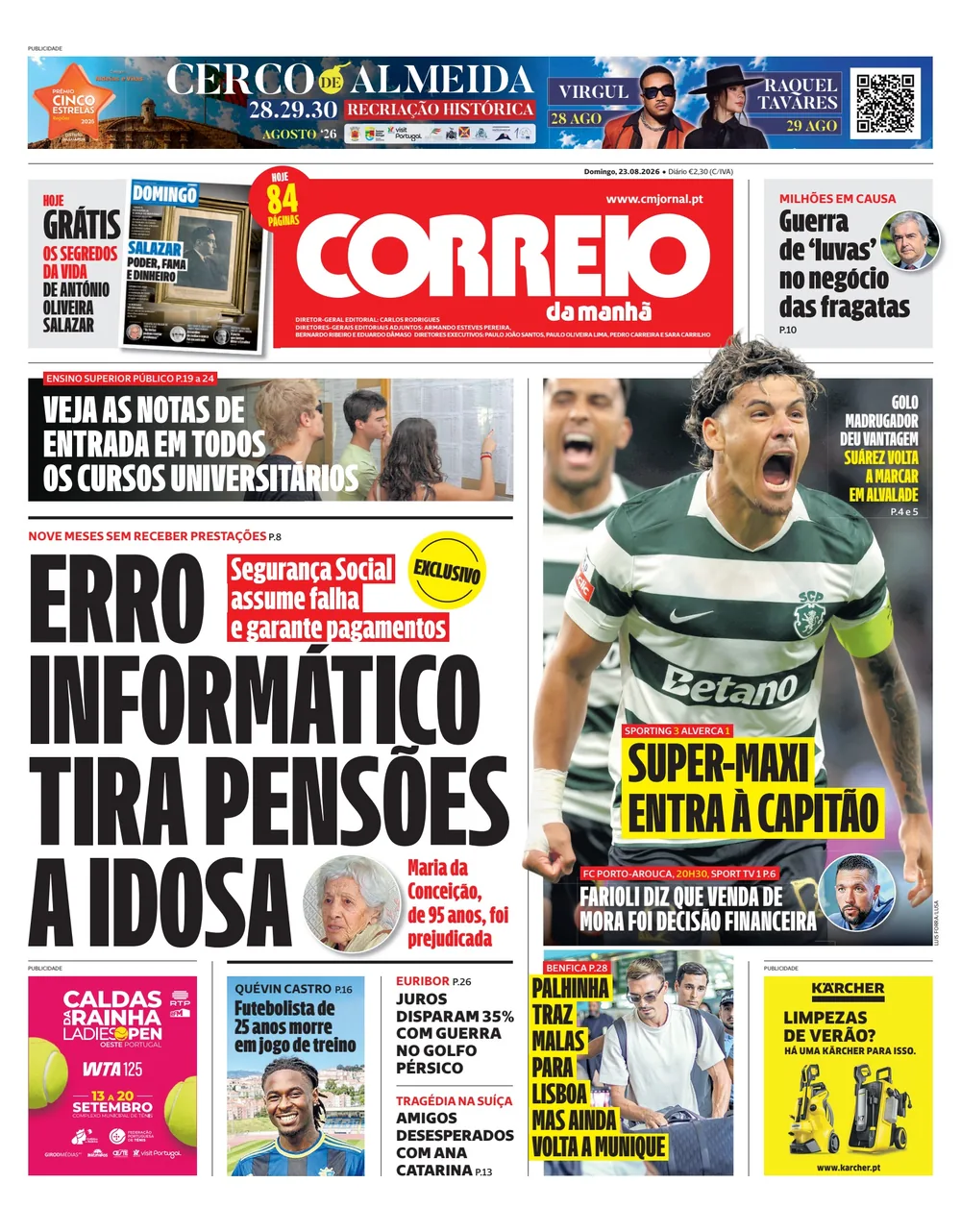 Capa do Correio da Manhã de domingo, 23 de agosto de 2026