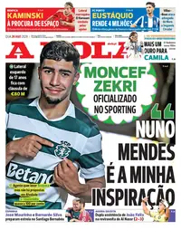 Capa do A Bola de terça-feira, 25 de agosto de 2026