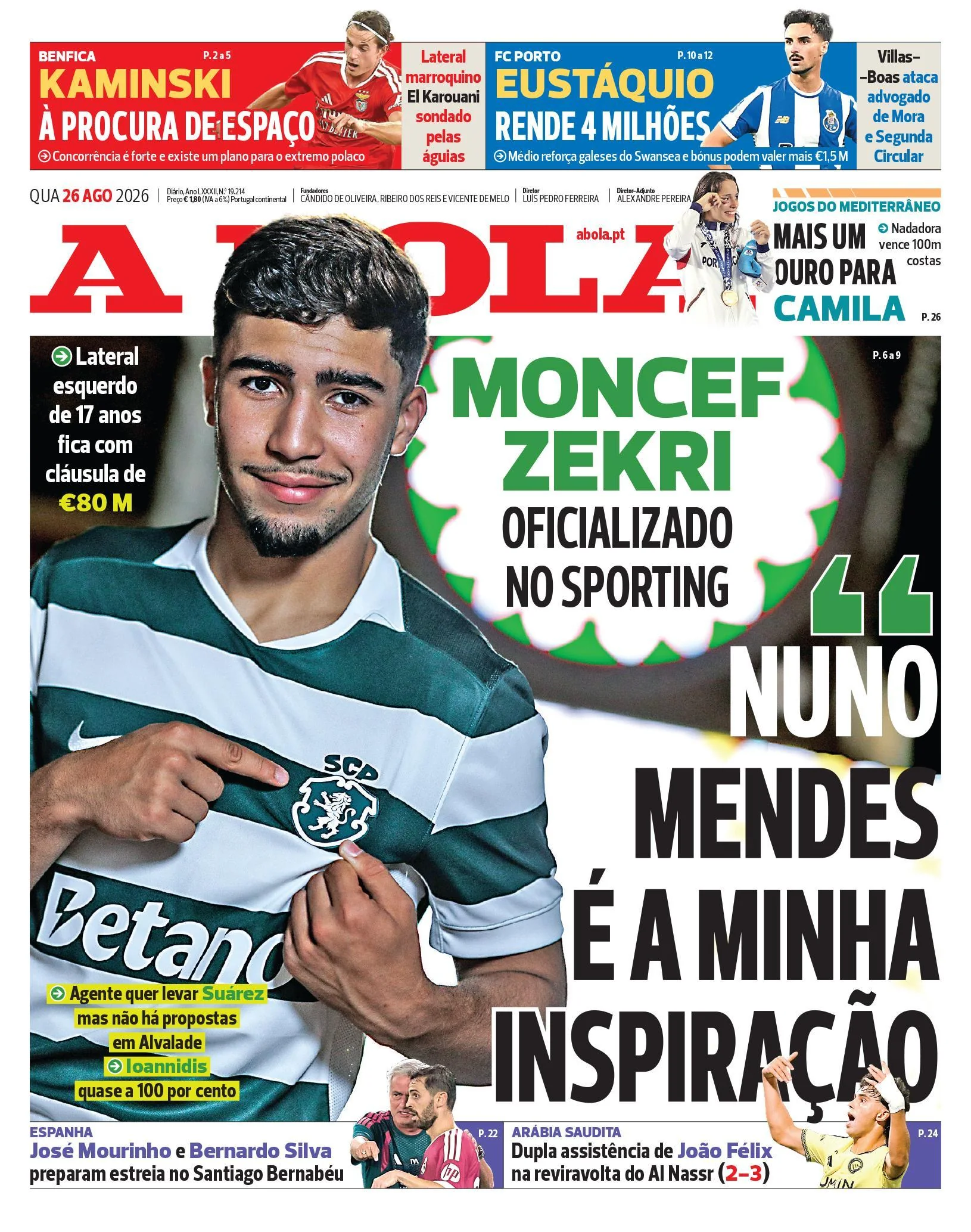 Capa do A Bola de terça-feira, 25 de agosto de 2026