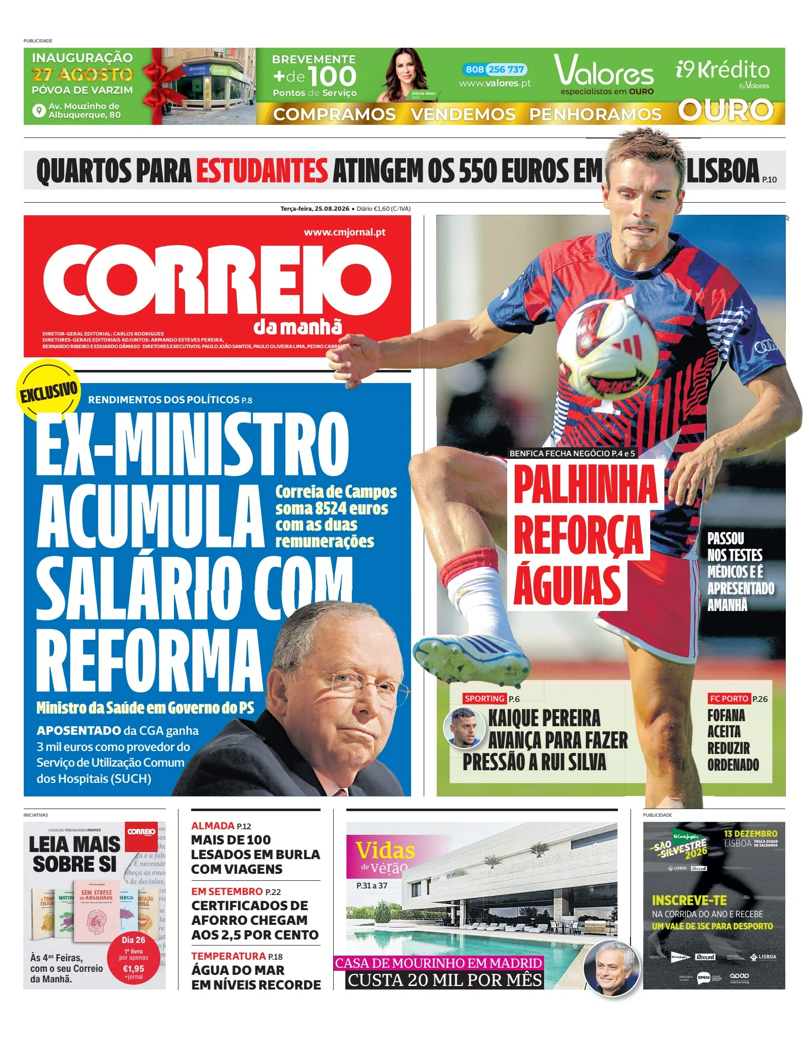 Capa do Correio da Manhã de terça-feira, 25 de agosto de 2026