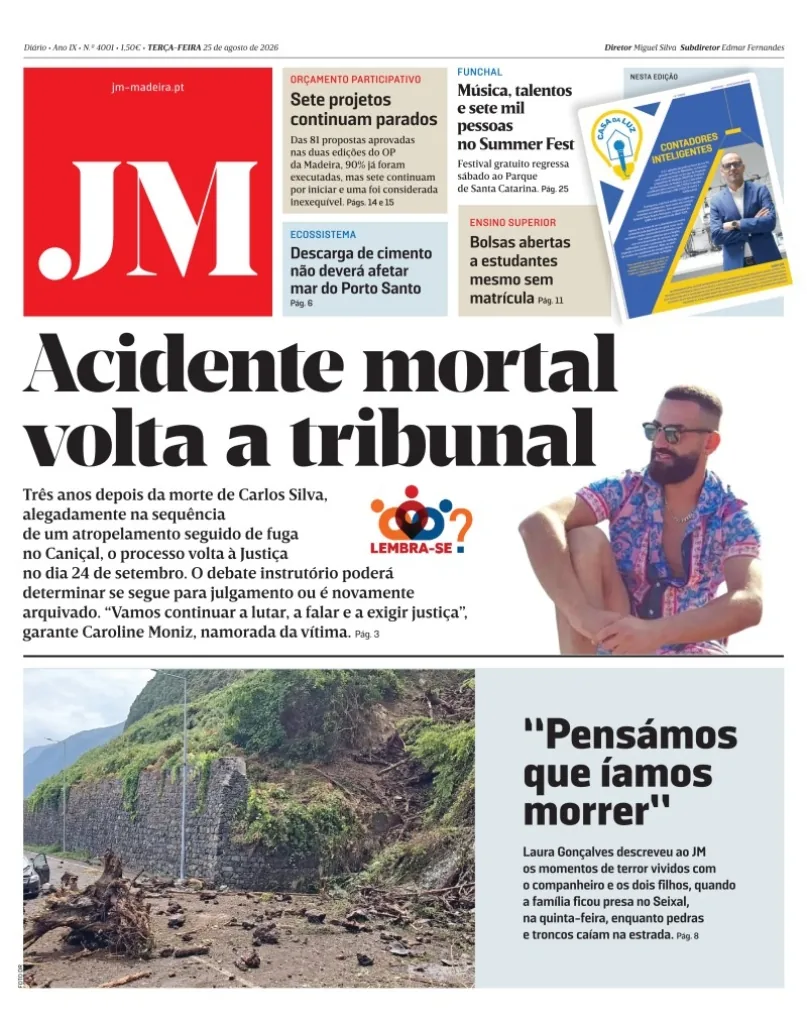 Capa do Jornal da Madeira de terça-feira, 25 de agosto de 2026