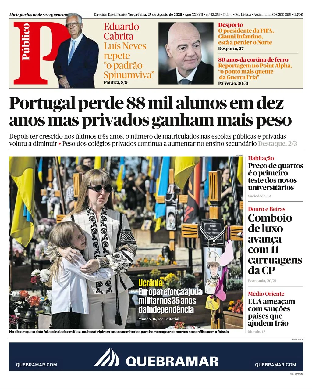 Capa do Público de terça-feira, 25 de agosto de 2026