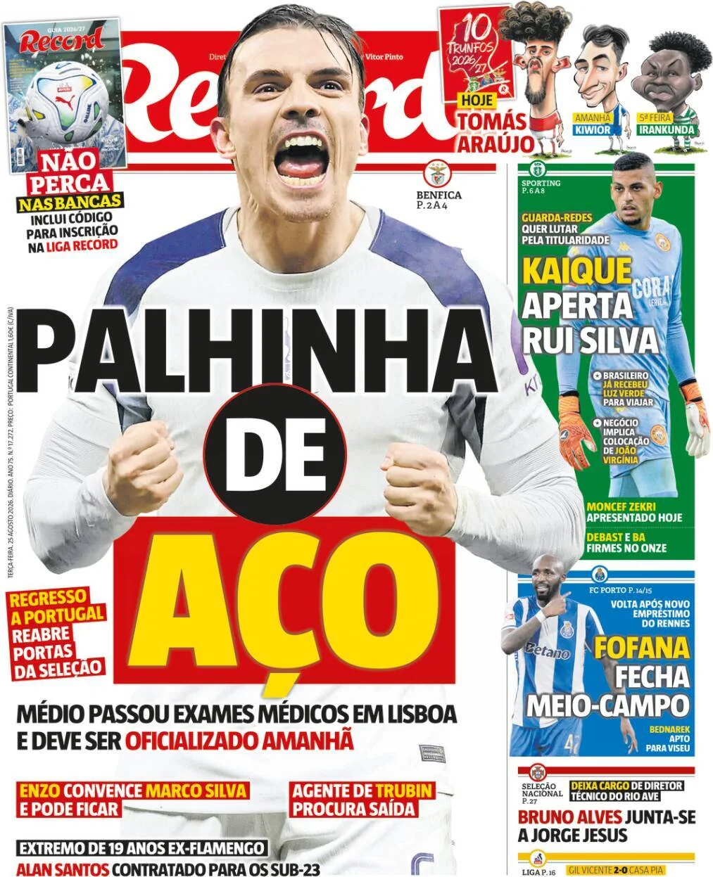 Capa do Record de terça-feira, 25 de agosto de 2026