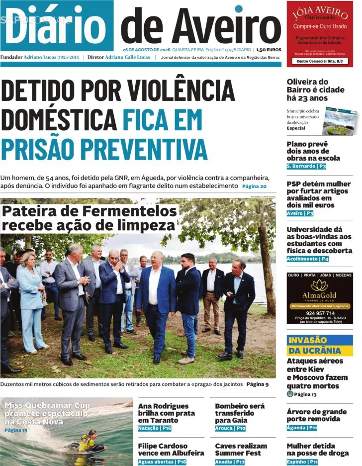 Capa do Diário de Aveiro de quarta-feira, 26 de agosto de 2026