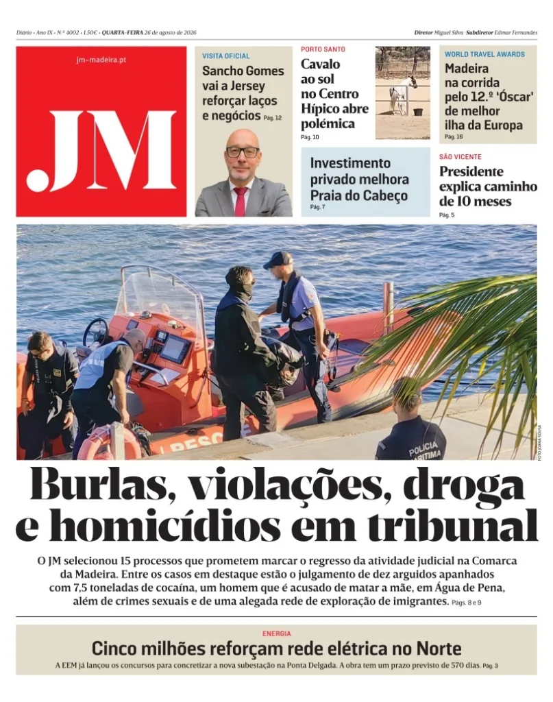 Capa do Jornal da Madeira de quarta-feira, 26 de agosto de 2026