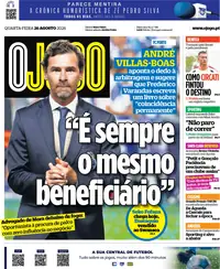 Capa do O Jogo de quarta-feira, 26 de agosto de 2026