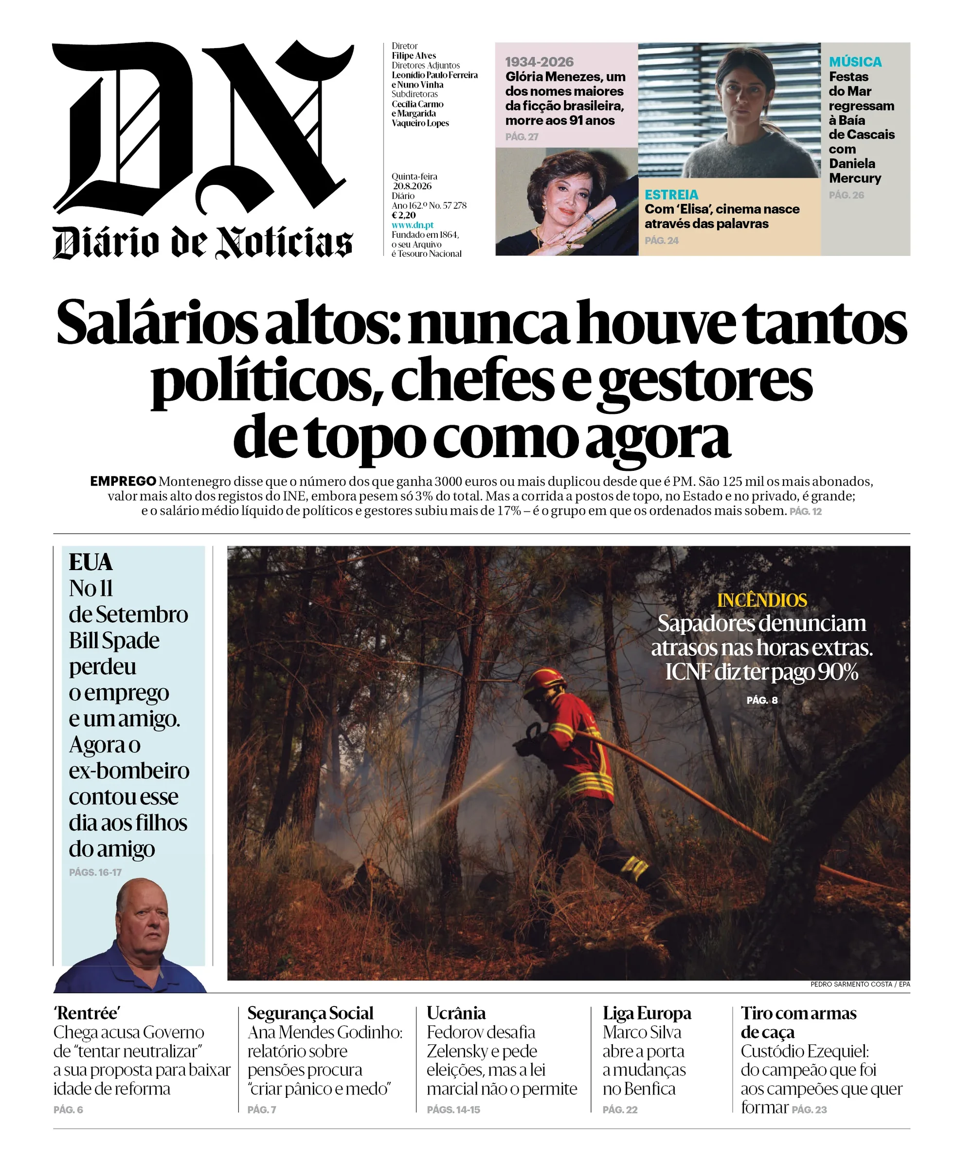 Capa do Diário de Notícias de quinta-feira, 27 de agosto de 2026