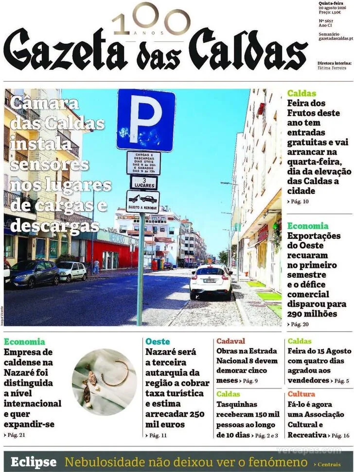 Capa do Gazeta das Caldas de quinta-feira, 27 de agosto de 2026