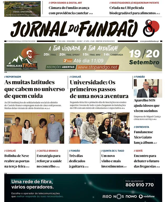 Capa do Jornal do Fundão de quinta-feira, 27 de agosto de 2026