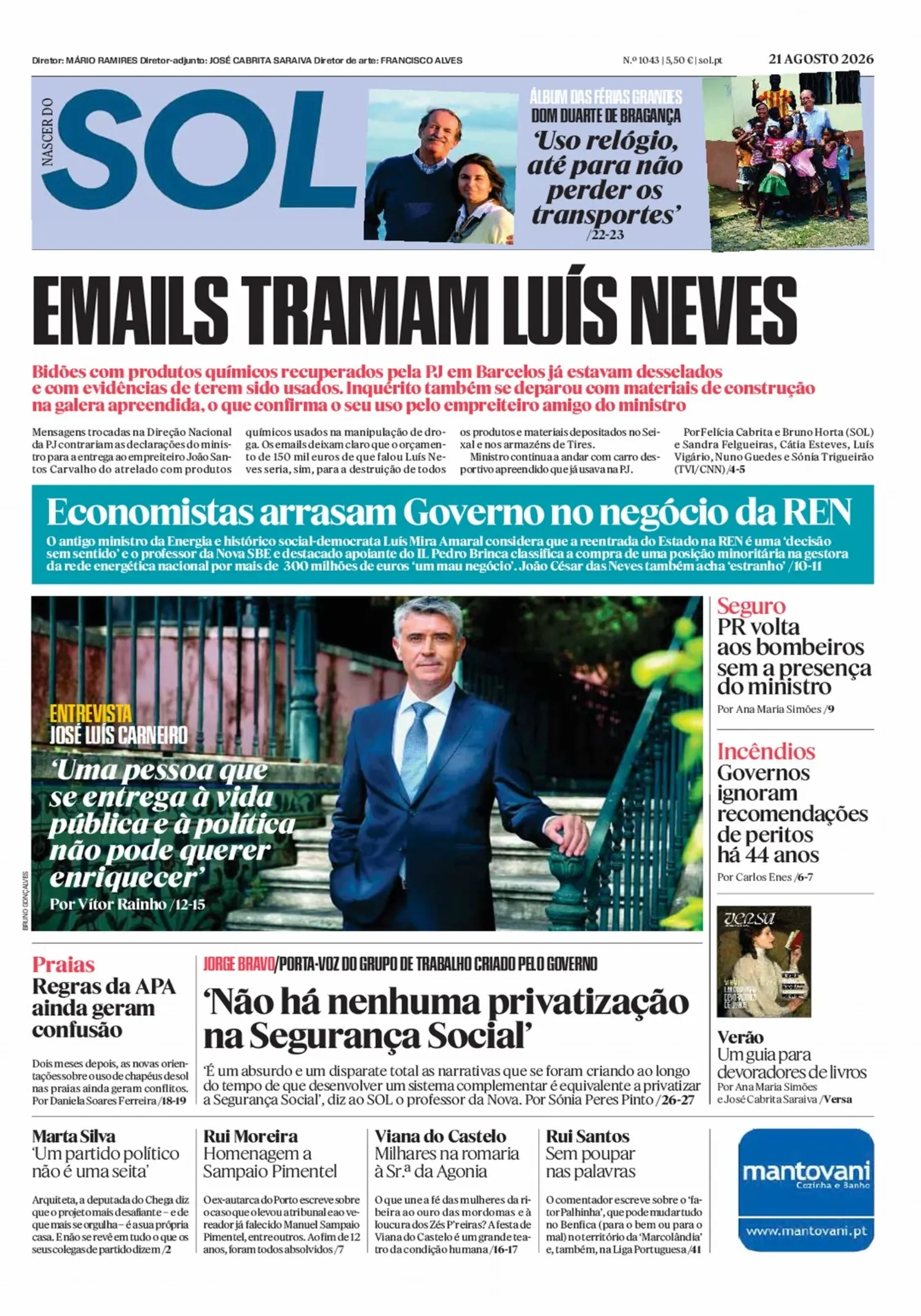 Capa do Nascer do SOL de quinta-feira, 27 de agosto de 2026